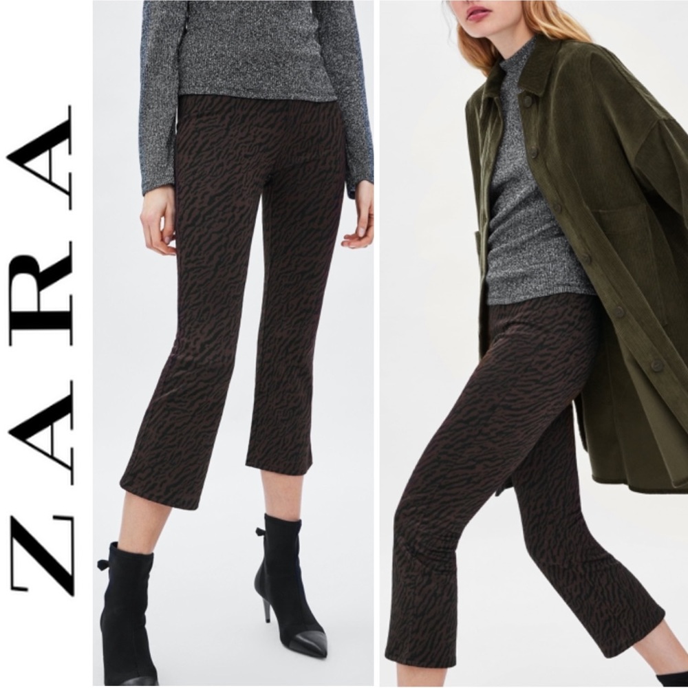 Zara Animal Print Mini Flare Trousers Zebra Brown